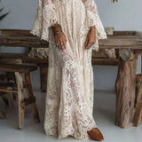 Lace Maxi Dress – Elegant Deep V Neck Formal Style for Wedding Guests