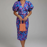 Arielle - Colourful Dress With Pleated Sleeves