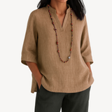 Linen Tunic Top with Minimal Relaxed Silhouette