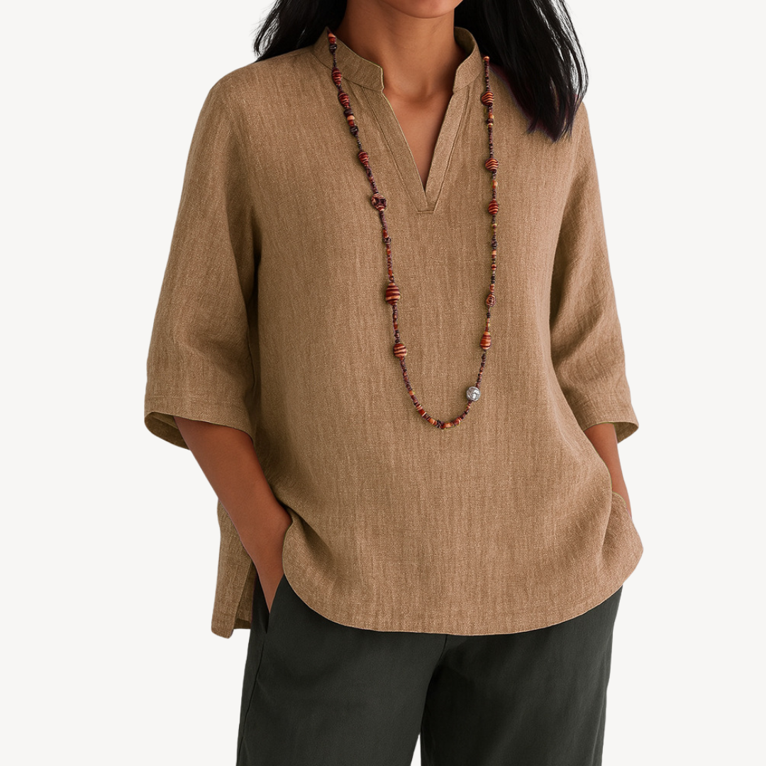 Linen Tunic Top with Minimal Relaxed Silhouette