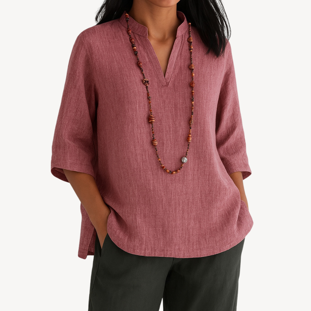 Linen Tunic Top with Minimal Relaxed Silhouette