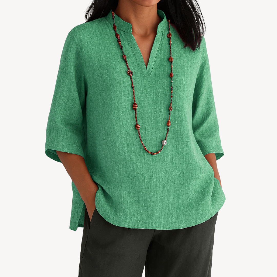 Linen Tunic Top with Minimal Relaxed Silhouette