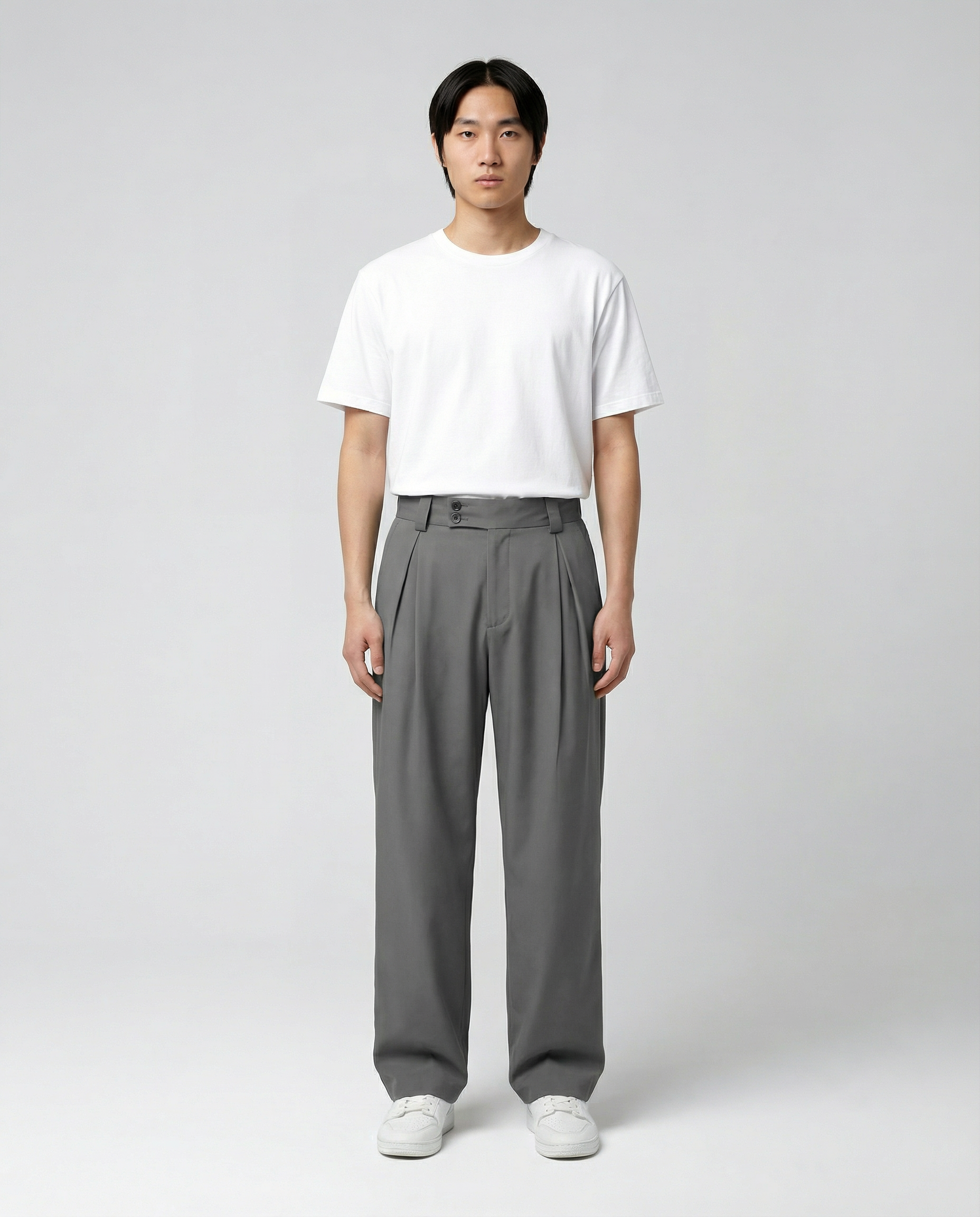 Men's Wide Leg Pleated Trousers – High Waisted Relaxed Fit Tailored Smart Casual Pants