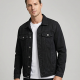 Men's Black Denim Jacket – Classic Lapel Design for Casual Style