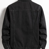 Men's Black Denim Jacket – Classic Lapel Design for Casual Style