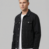 Men's Black Denim Jacket – Classic Lapel Design for Casual Style