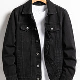 Men's Black Denim Jacket – Classic Lapel Design for Casual Style
