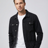 Men's Black Denim Jacket – Classic Lapel Design for Casual Style