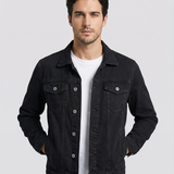 Men's Black Denim Jacket – Classic Lapel Design for Casual Style