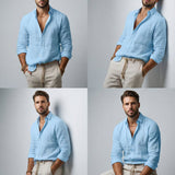Men's Blue Casual Shirt – Breathable Cotton-Linen Blend for Summer Comfort