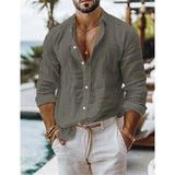 Men's Blue Casual Shirt – Breathable Cotton-Linen Blend for Summer Comfort