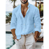 Men's Blue Casual Shirt – Breathable Cotton-Linen Blend for Summer Comfort