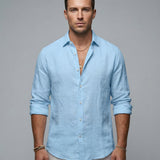 Men's Blue Casual Shirt – Breathable Cotton-Linen Blend for Summer Comfort