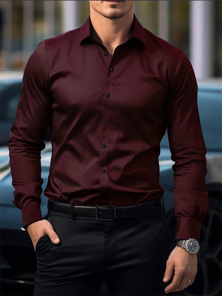 Men's Casual Button Down Shirt – Lightweight Solid Color Long Sleeve Top