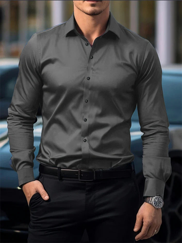Men's Casual Button Down Shirt – Lightweight Solid Color Long Sleeve Top