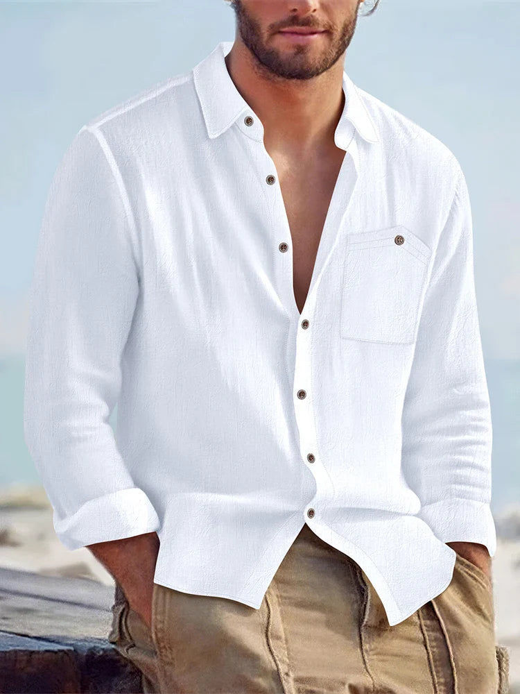 Men's Casual Long Sleeve Shirt – Soft Cotton & Hemp Blend for Autumn Wear