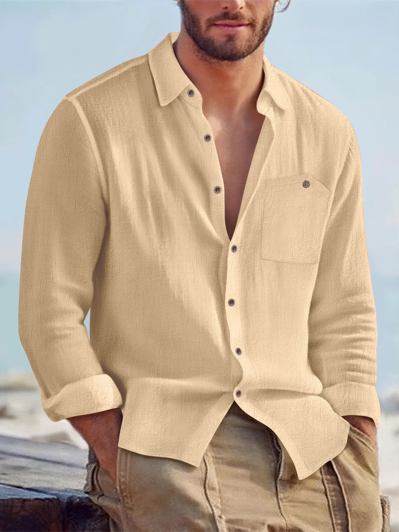 Men's Casual Long Sleeve Shirt – Soft Cotton & Hemp Blend for Autumn Wear