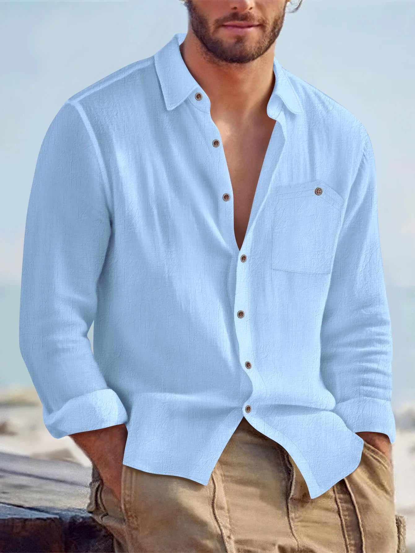 Men's Casual Long Sleeve Shirt – Soft Cotton & Hemp Blend for Autumn Wear