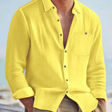 Men's Casual Long Sleeve Shirt – Soft Cotton & Hemp Blend for Autumn Wear