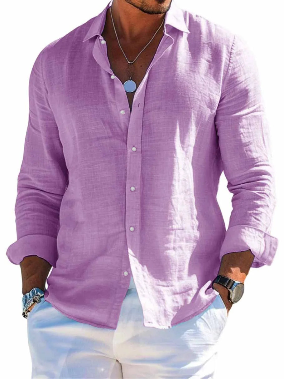 Men's Linen Shirt – Casual Turn Down Collar for Summer Outings