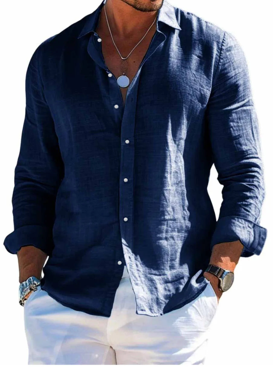 Men's Linen Shirt – Casual Turn Down Collar for Summer Outings
