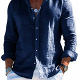 Men's Linen Shirt – Casual Turn Down Collar for Summer Outings