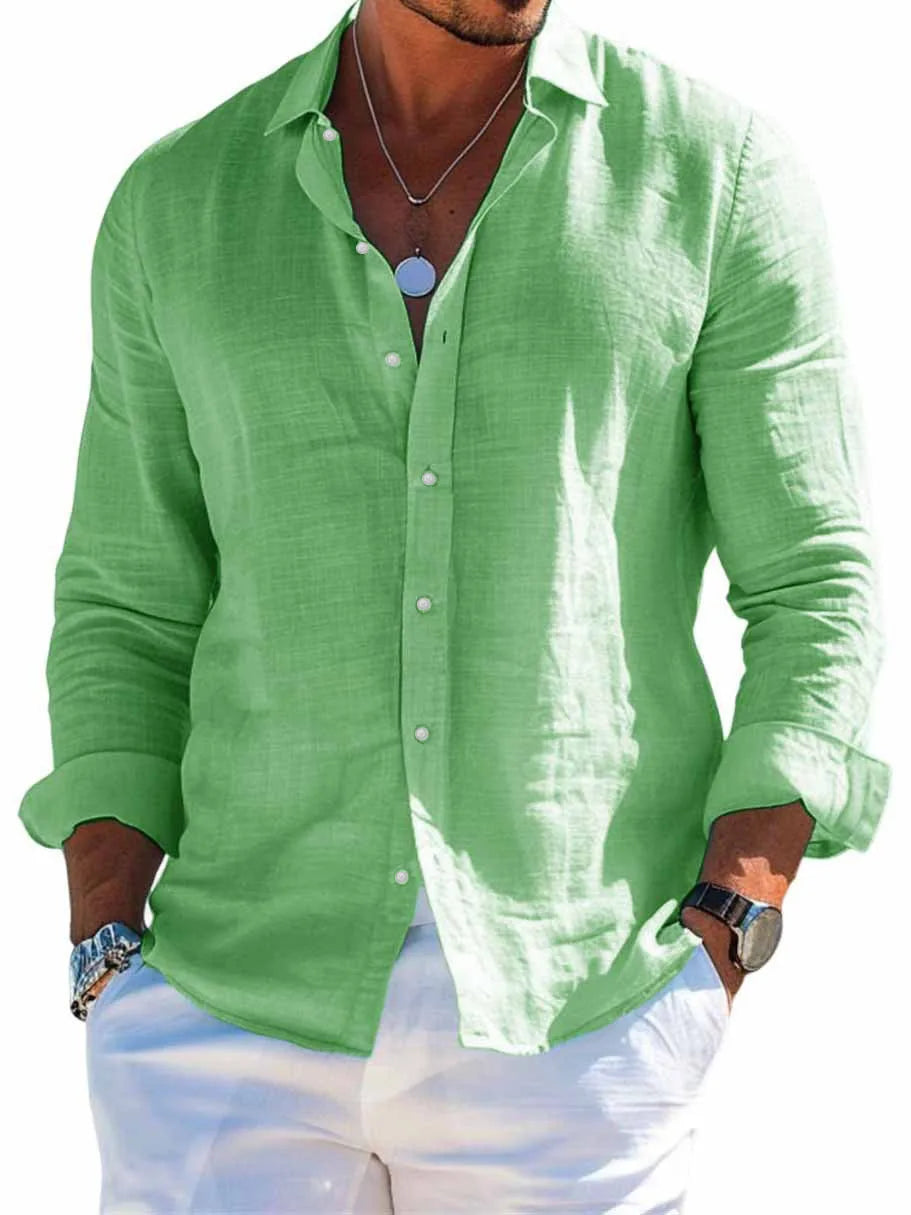 Men's Linen Shirt – Casual Turn Down Collar for Summer Outings