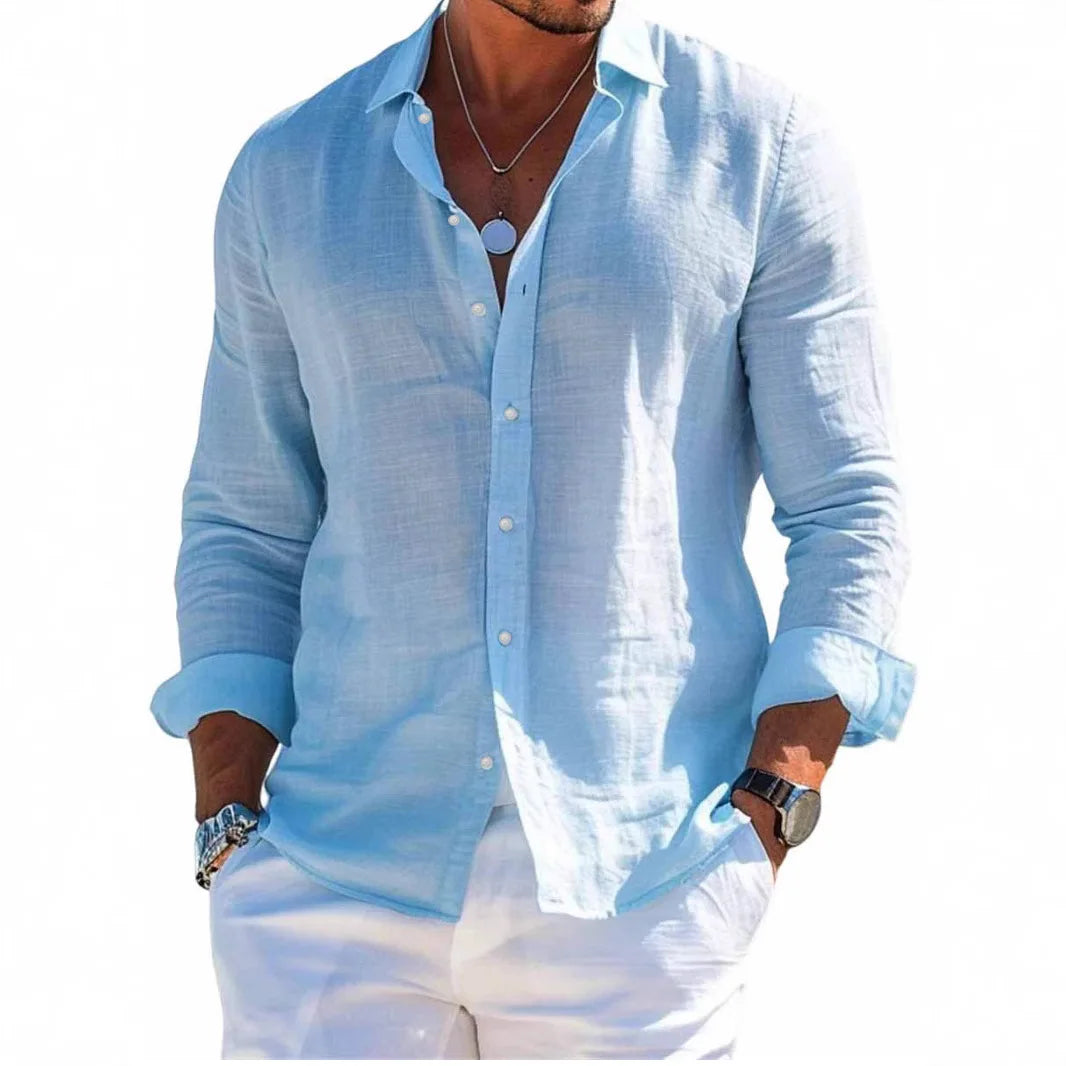 Men's Linen Shirt – Casual Turn Down Collar for Summer Outings