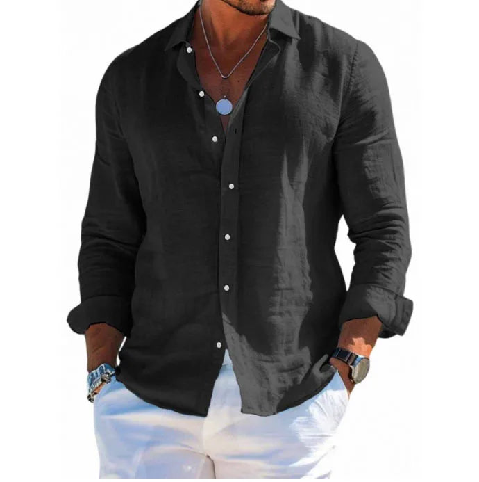 Men's Linen Shirt – Casual Turn Down Collar for Summer Outings