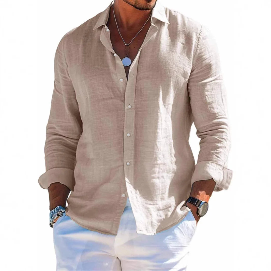 Men's Linen Shirt – Casual Turn Down Collar for Summer Outings