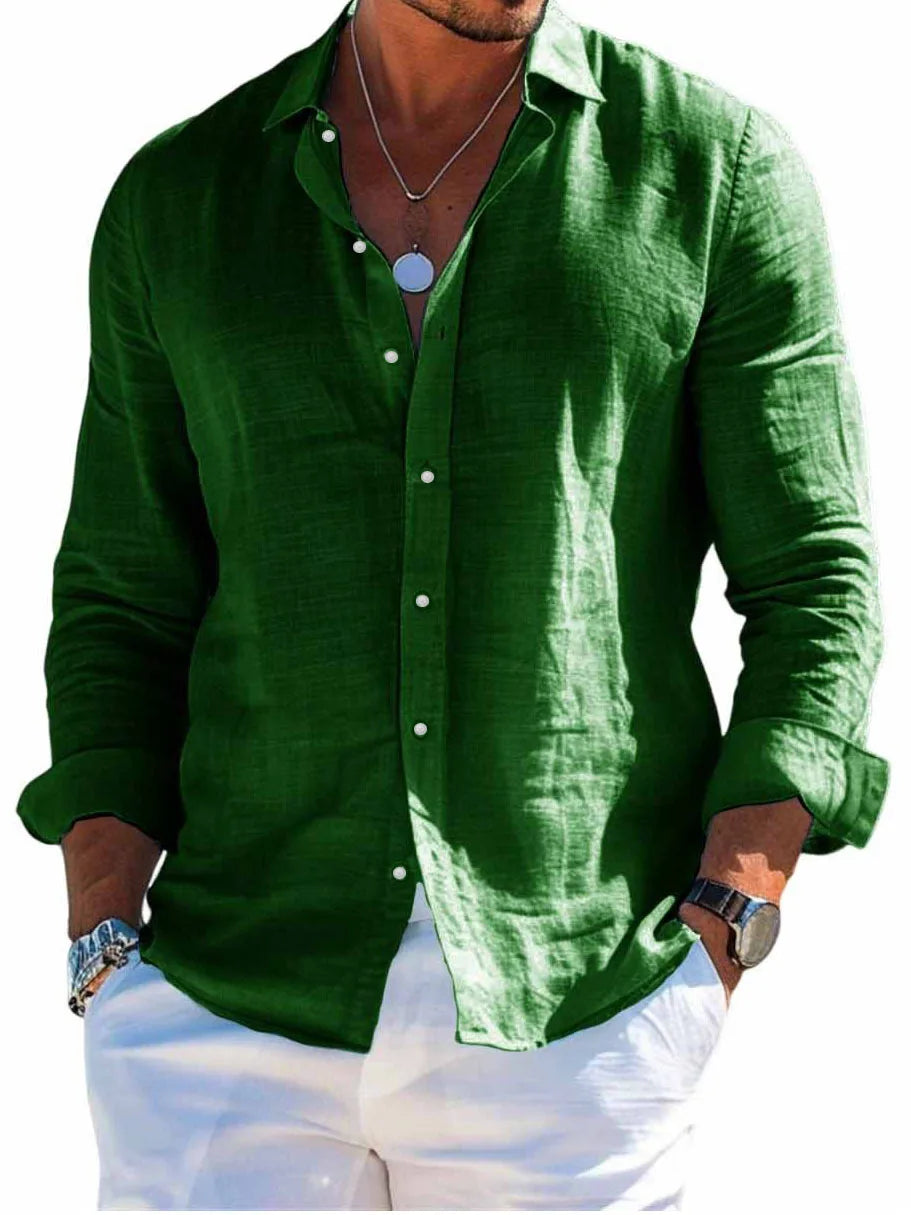 Men's Linen Shirt – Casual Turn Down Collar for Summer Outings