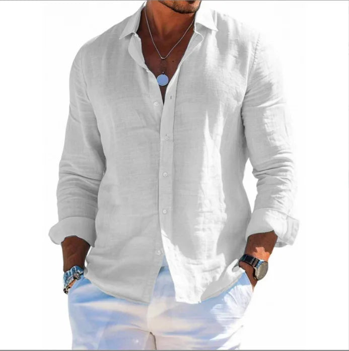 Men's Linen Shirt – Casual Turn Down Collar for Summer Outings