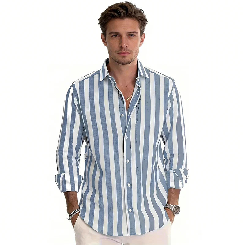 Men's Long Sleeve Stripe Shirt – Stylish Autumn Essential for Casual and Formal Wear
