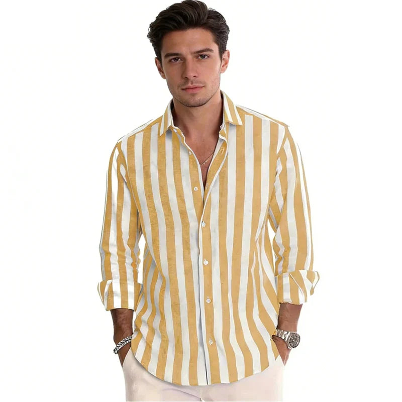Men's Long Sleeve Stripe Shirt – Stylish Autumn Essential for Casual and Formal Wear
