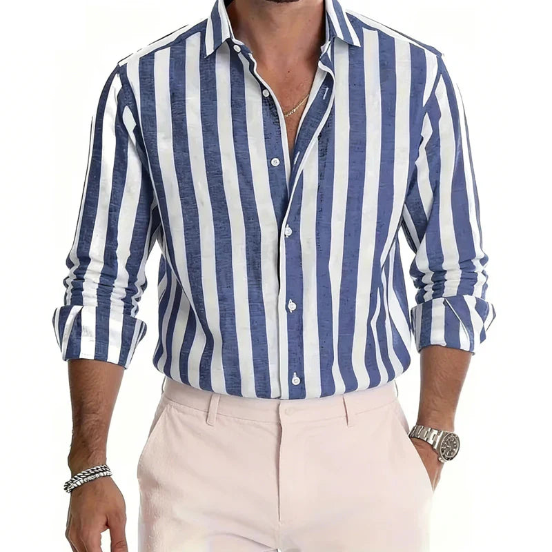 Men's Long Sleeve Stripe Shirt – Stylish Autumn Essential for Casual and Formal Wear