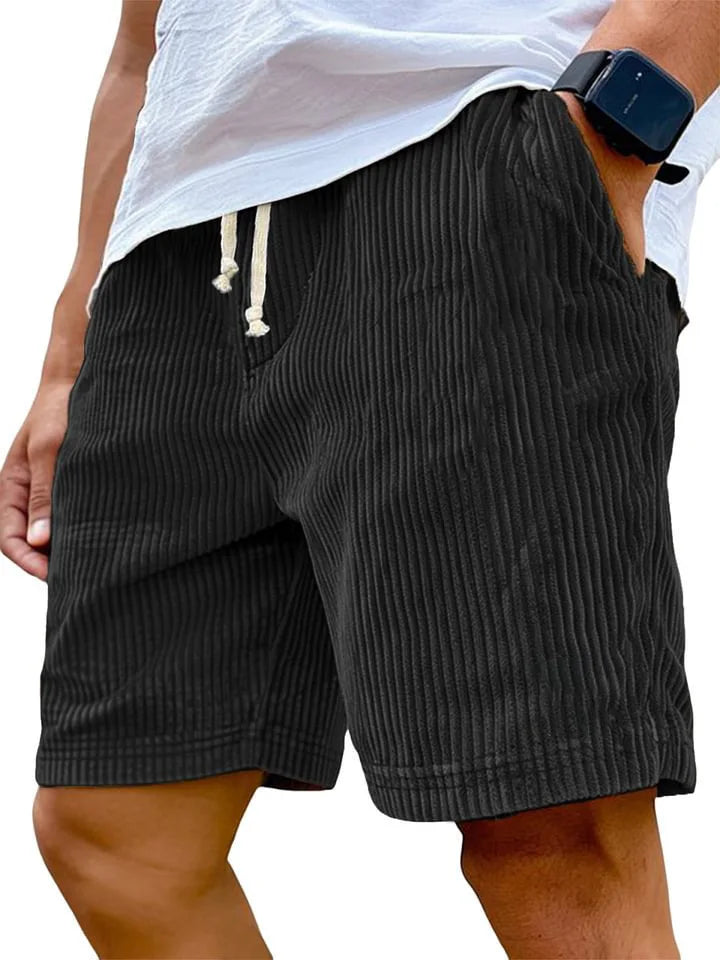 Men's Retro Corduroy Shorts – Vintage High-Waist Knee-Length Summer Style