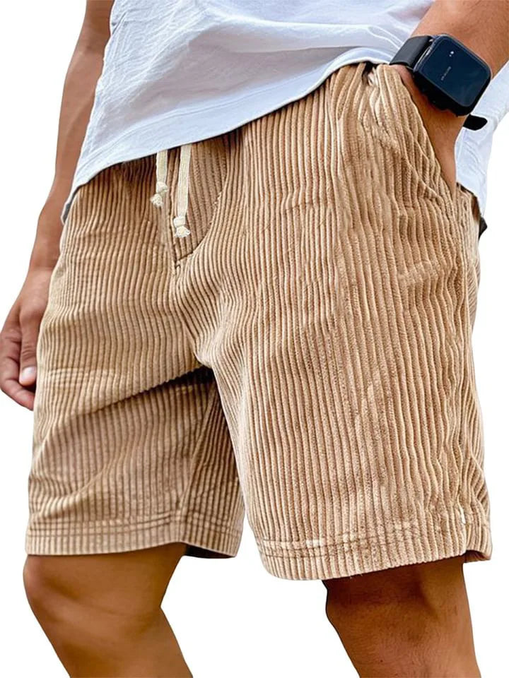 Men's Retro Corduroy Shorts – Vintage High-Waist Knee-Length Summer Style