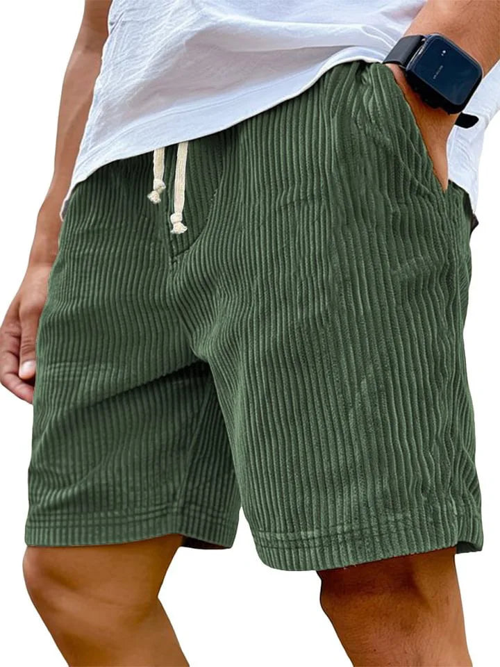 Men's Retro Corduroy Shorts – Vintage High-Waist Knee-Length Summer Style