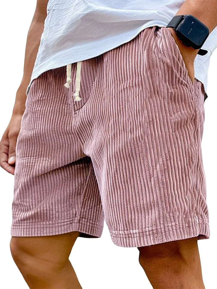 Men's Retro Corduroy Shorts – Vintage High-Waist Knee-Length Summer Style