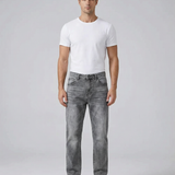 Men's Straight Leg Jeans - Washed Grey Denim - Classic Five-Pocket Style