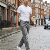 Men's Straight Leg Jeans - Washed Grey Denim - Classic Five-Pocket Style