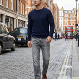 Men's Straight Leg Jeans - Washed Grey Denim - Classic Five-Pocket Style
