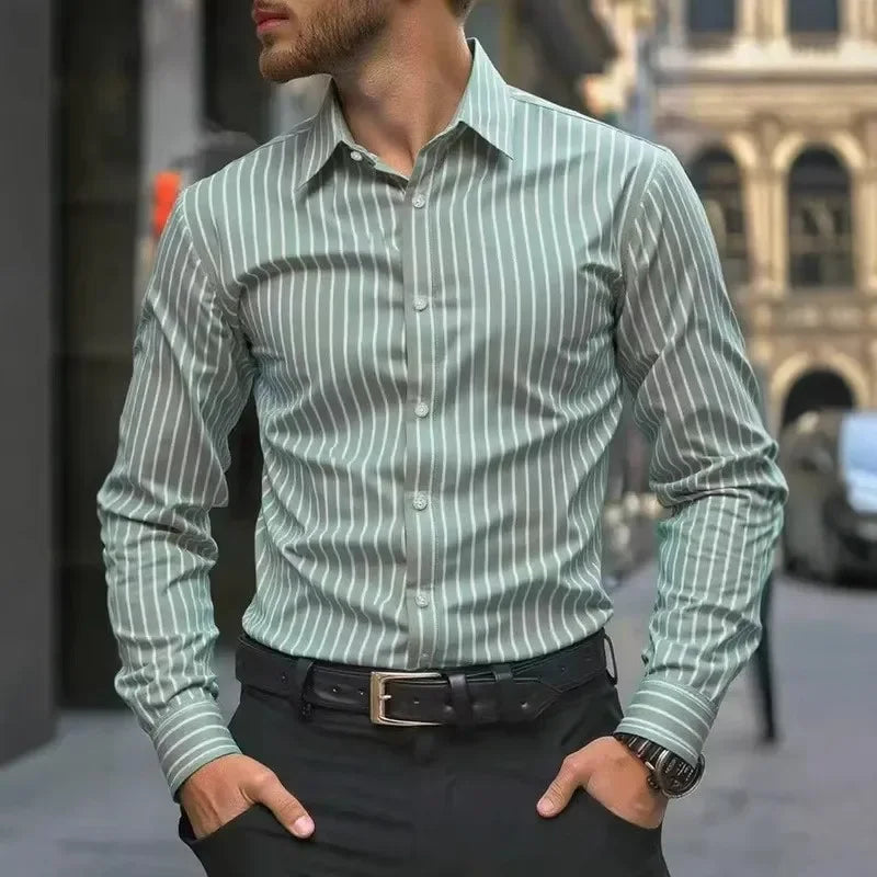 Men's Stripe Shirt – Stylish Long Sleeve Business Casual Top