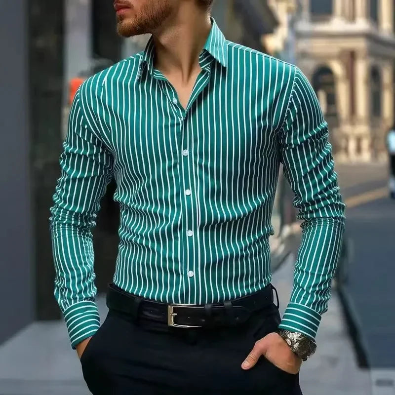 Men's Stripe Shirt – Stylish Long Sleeve Business Casual Top