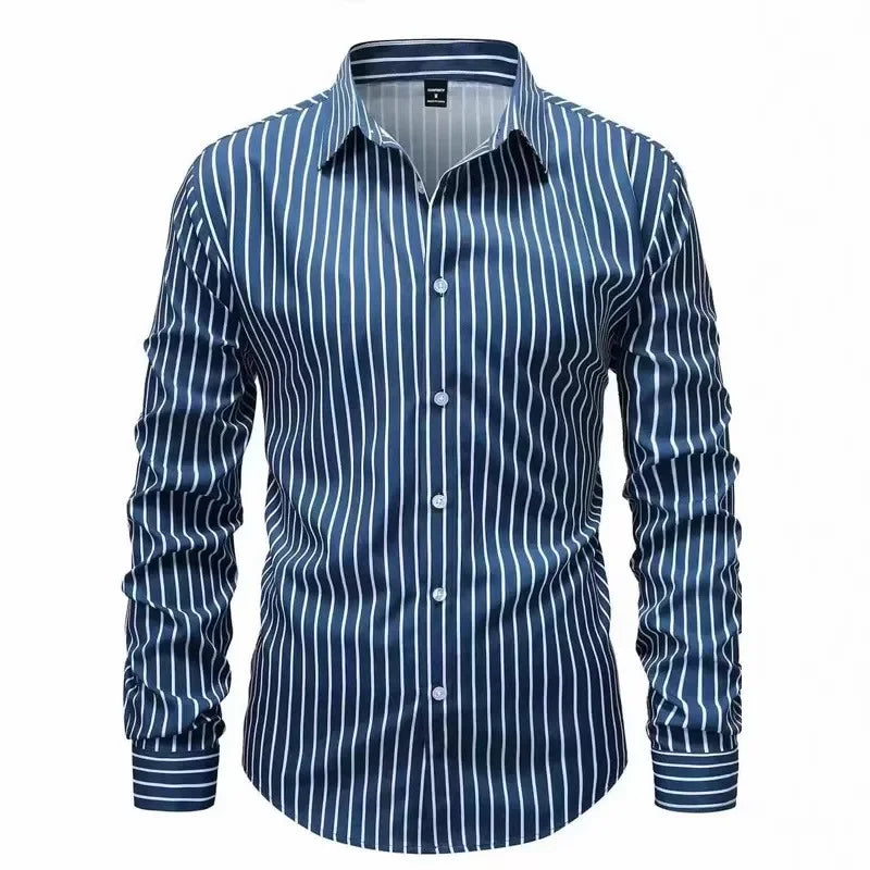 Men's Stripe Shirt – Stylish Long Sleeve Business Casual Top