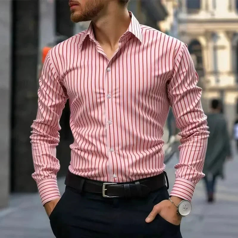 Men's Stripe Shirt – Stylish Long Sleeve Business Casual Top