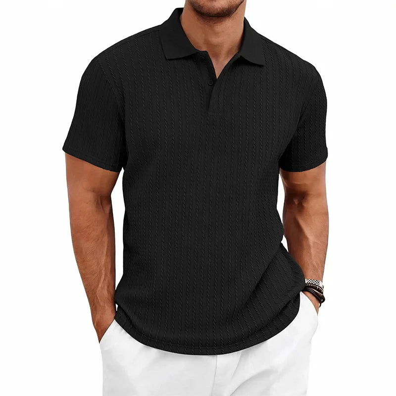 Men's Textured Polo Shirt – Breathable Casual Summer Style