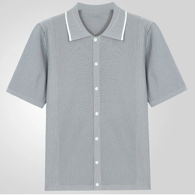 Men's Vintage Knit Polo Shirt – Stylish Breathable Casual Wear