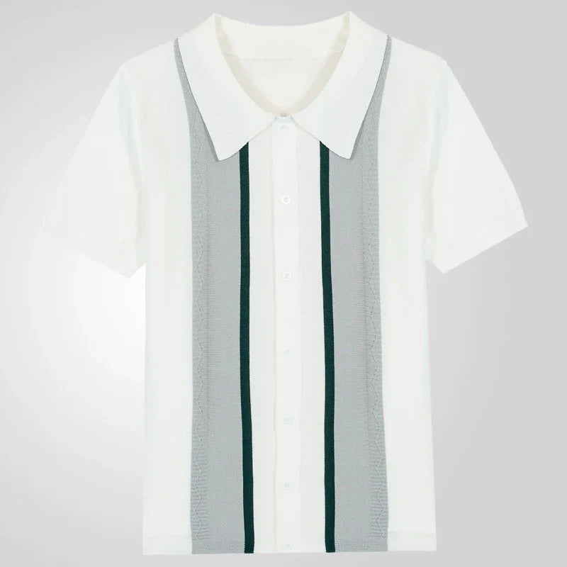 Men's Vintage Knit Polo Shirt – Stylish Breathable Casual Wear