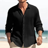 Men's Waffle Blouse – Casual Long Sleeve Button-Up Top
